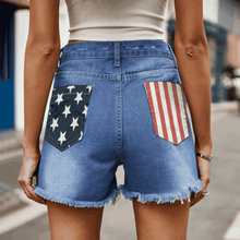 Load image into Gallery viewer, US Flag Distressed Denim Shorts
