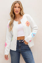 Load image into Gallery viewer, Pink Cute Knitted Floral Pattern Button Up Cardigan
