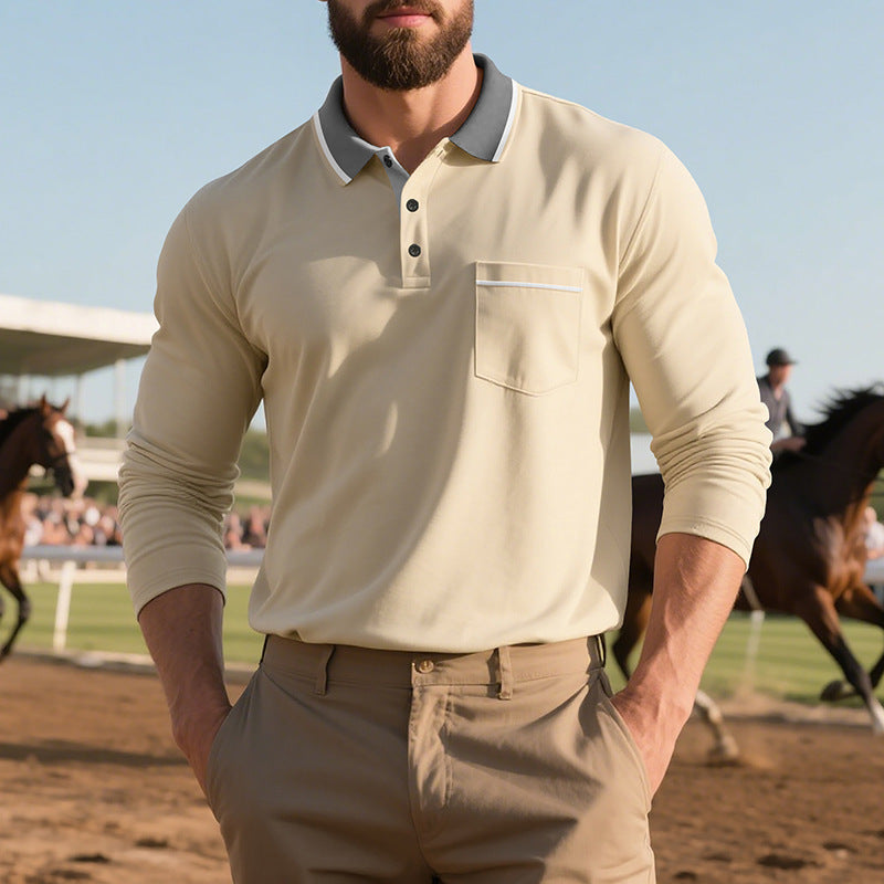 Mens Spring And Autumn Long-sleeved Polo Shirt