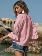 Load image into Gallery viewer, V-Neck Lace Flounce Sleeve Blouse
