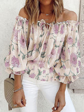 Load image into Gallery viewer, Floral Off-Shoulder Flounce Sleeve Blouse
