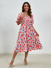 Load image into Gallery viewer, Smocked Floral Square Neck Short Sleeve Dress
