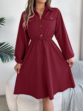 Load image into Gallery viewer, Collared Neck Long Sleeve Dress with Pockets
