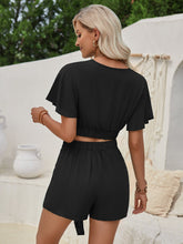 Load image into Gallery viewer, Surplice Flutter Sleeve Top and Tied Shorts Set
