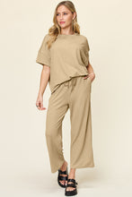 Load image into Gallery viewer, Double Take Full Size Texture Round Neck Short Sleeve T-Shirt and Wide Leg Pants
