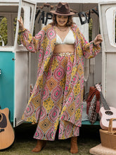 Load image into Gallery viewer, Plus Size Printed Open Front Cover Up and Pants Set
