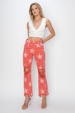 Load image into Gallery viewer, RISEN Distressed Raw Hem Star Pattern Jeans
