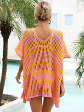 Load image into Gallery viewer, Tassel Openwork Striped V-Neck Cover Up
