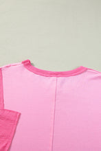 Load image into Gallery viewer, Pink Color Block Patchwork 3/4 Sleeve Loose Top
