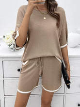 Load image into Gallery viewer, Contrast Trim Round Neck Top and Shorts Set
