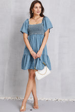 Load image into Gallery viewer, Smocked Square Neck Mini Denim Dress
