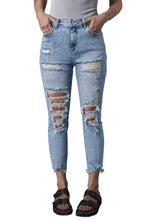 Load image into Gallery viewer, Sky Blue Acid Wash Distressed Slim Fit Jeans
