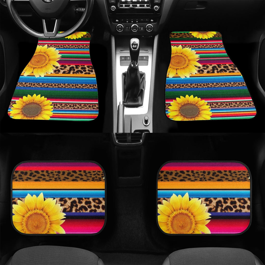 4pc Set - Ti Amo I love you - Exclusive Brand - Leopard & Sunflowers - Car Floor Mats Ti Amo I love you