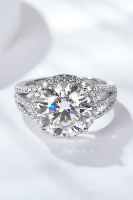 5 Carat Round Moissanite - 925 Sterling Silver - Platinum Plated - Split Shank Ring with Zircon Accent Stones Ti Amo I love you