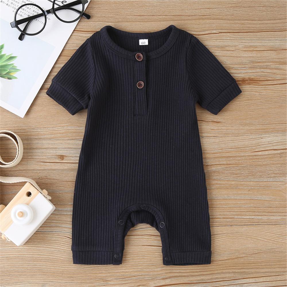 5 Colors - 0-18M Baby Summer Clothing Baby Boy Girl Infant Short Sleeve Romper Jumpsuit Cotton Outfits Set Ribbed Solid Clothes Ti Amo I love you
