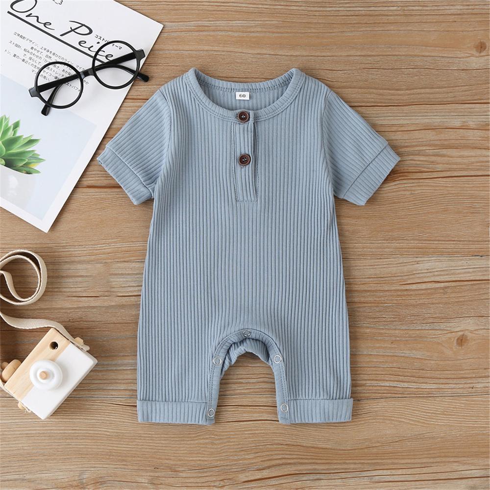 5 Colors - 0-18M Baby Summer Clothing Baby Boy Girl Infant Short Sleeve Romper Jumpsuit Cotton Outfits Set Ribbed Solid Clothes Ti Amo I love you