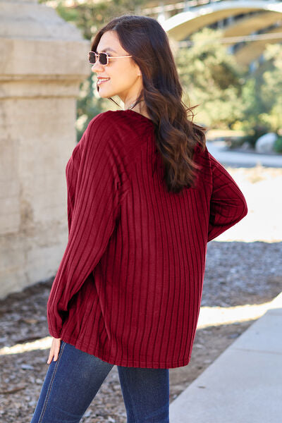 5 Colors - Basic Bae Full Size Ribbed Round Neck Long Sleeve Knit Top - Sizes S-3XL Ti Amo I love you