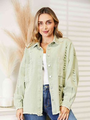 5 Colors - Distressed Raw Hem Denim Jacket Ti Amo I love you