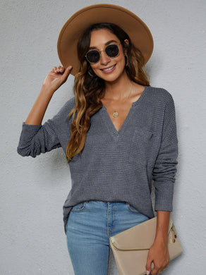 5 Colors - Dropped Shoulder High-Low Waffle-Knit Top Ti Amo I love you