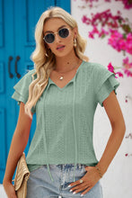 Load image into Gallery viewer, 5 Colors - Eyelet Tie-Neck Flutter Sleeve Blouse - Sizes S-2XL Ti Amo I love you
