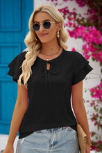 Load image into Gallery viewer, 5 Colors - Eyelet Tie-Neck Flutter Sleeve Blouse - Sizes S-2XL Ti Amo I love you
