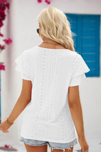 Load image into Gallery viewer, 5 Colors - Eyelet Tie-Neck Flutter Sleeve Blouse - Sizes S-2XL Ti Amo I love you
