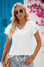 Load image into Gallery viewer, 5 Colors - Eyelet Tie-Neck Flutter Sleeve Blouse - Sizes S-2XL Ti Amo I love you
