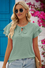 Load image into Gallery viewer, 5 Colors - Eyelet Tie-Neck Flutter Sleeve Blouse - Sizes S-2XL Ti Amo I love you
