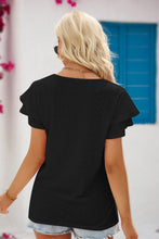 Load image into Gallery viewer, 5 Colors - Eyelet Tie-Neck Flutter Sleeve Blouse - Sizes S-2XL Ti Amo I love you
