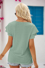 Load image into Gallery viewer, 5 Colors - Eyelet Tie-Neck Flutter Sleeve Blouse - Sizes S-2XL Ti Amo I love you
