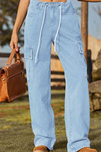 Load image into Gallery viewer, 5 Colors - Loose Fit Drawstring Jeans with Pocket Ti Amo I love you
