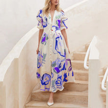 Load image into Gallery viewer, 5 Colors - Print Dresses For Women Summer V-neck Button Short Sleeve Dress Ti Amo I love you
