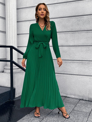 5 Colors - V-Neck Tie Waist Pleated Maxi Dress - Sizes S-2XL Ti Amo I love you