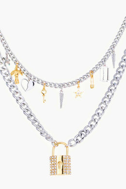 5-Piece Wholesale Lock Pendant Double-Layered Necklace Ti Amo I love you