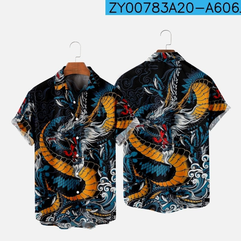 5 Styles - Men's Casual Breathable Short Sleeves Summer Hawaiian Dragon Shirts - Sizes S-5XL Ti Amo I love you