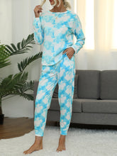 Load image into Gallery viewer, Tie-Dye Round Neck Top and Pants Lounge Set
