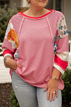 Load image into Gallery viewer, Plus Size Exposed Seam Printed Striped Round Neck Sweatshirt
