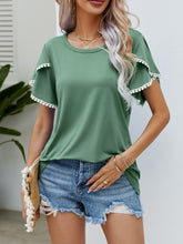 Load image into Gallery viewer, Pom-Pom Trim Flutter Sleeve Round Neck T-Shirt
