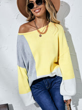 Load image into Gallery viewer, Color Block Balloon Sleeve Boat Neck Sweater
