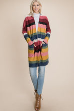 Load image into Gallery viewer, BOMBOM Color Block Striped Open Front Cardigan
