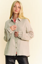 Load image into Gallery viewer, Davi &amp; Dani Crochet Sleeve Crinkled Texture Shirt

