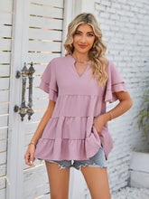 Load image into Gallery viewer, Tiered Notched Short Sleeve Blouse
