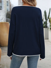 Load image into Gallery viewer, Contrast Trim Round Neck Long Sleeve Sweater
