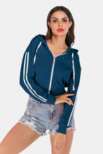 Load image into Gallery viewer, Side Stripe Drawstring Cropped Hooded Jacket
