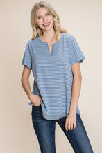 Load image into Gallery viewer, Cotton Bleu by Nu Lab Slit Striped Notched Short Sleeve T-Shirt
