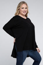 Load image into Gallery viewer, Plus Dolman Sleeve V-Neck Side Slit Hi-Low Hem Top
