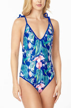 Load image into Gallery viewer, One Piece Bathing Suit Floral Print Shoulder Tie Swimsuit
