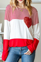 Load image into Gallery viewer, Striped Heart Sequin Long Sleeve T-Shirt
