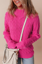 Load image into Gallery viewer, Rose Red Solid Cable Knit High Neck Drop Shoulder Sweater
