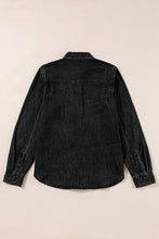 Load image into Gallery viewer, Black Flap Pocket Buttons Collared Jean Jacket
